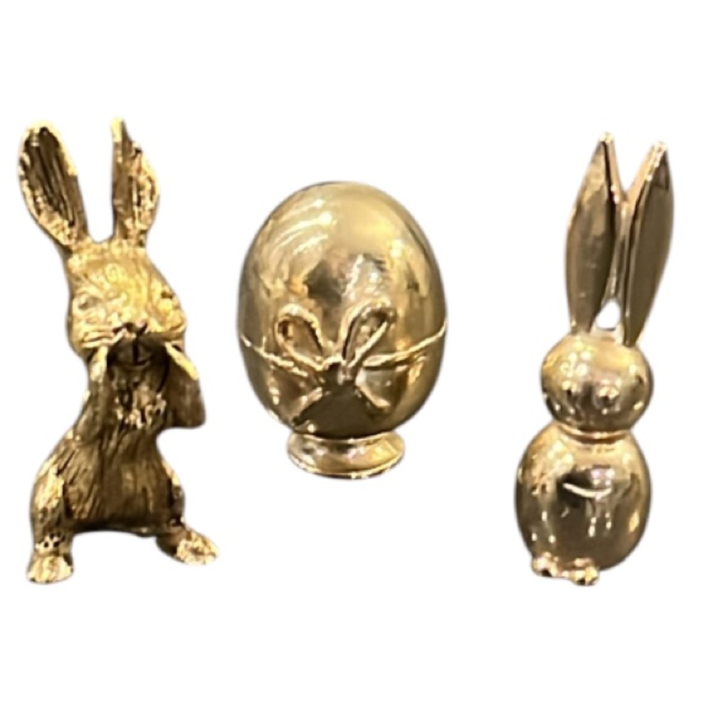 Vintage Brass Bunny & Egg Miniature Figurines